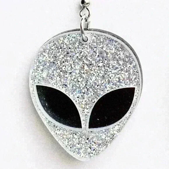 Holographic Glitter Alien Earrings, Weirdcore Retro Space Party Festival Jewelry - Picture 8 of 11